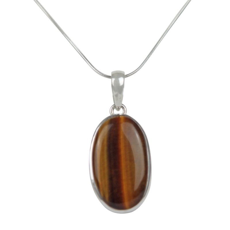 A simple an elegant Tiger's Eye Pendant set in a open back Sterling Silver bazel - Necklaces & Pendants - British D'sire