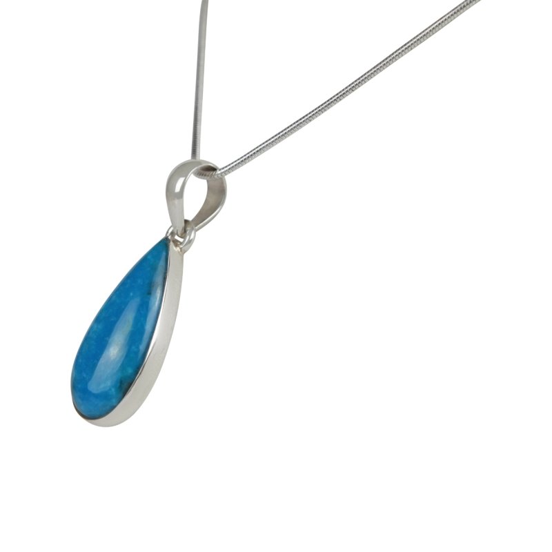 A simple Long Teardrop Shaped Persian Blue Turquoise Set on Sterling Silver Open Back bazel Secondary image