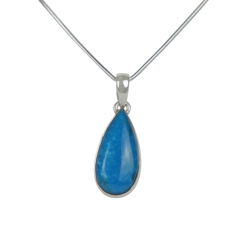 A simple Long Teardrop Shaped Persian Blue Turquoise Set on Sterling Silver Open Back bazel - Necklaces & Pendants - British D'sire