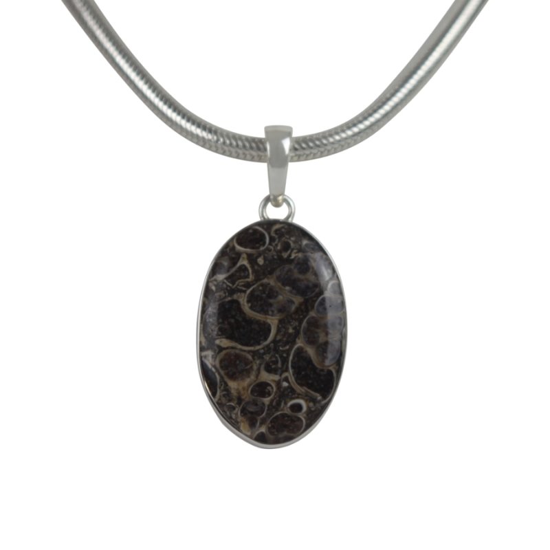 A simple Oval Shaped Turtella Agate Set on Sterling Silver Open Back bazel - Necklaces & Pendants - British D'sire