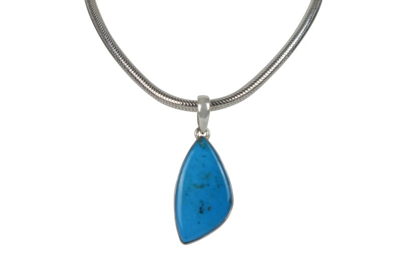 A simple Uncustomary Shape Persian Blue Turquoise Set on Sterling Silver Open Back bazel - Necklaces & Pendants - British D'sire