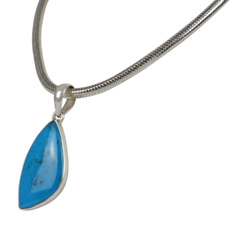 A simple Uncustomary Shape Persian Blue Turquoise Set on Sterling Silver Open Back bazel - Necklaces & Pendants - British D'sire