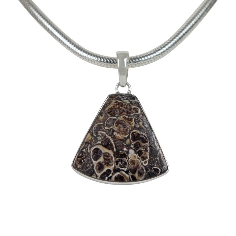 A simple Uncustomary Shape Turtella Agate Set on Sterling Silver Open Back bazel - Necklaces & Pendants - British D'sire