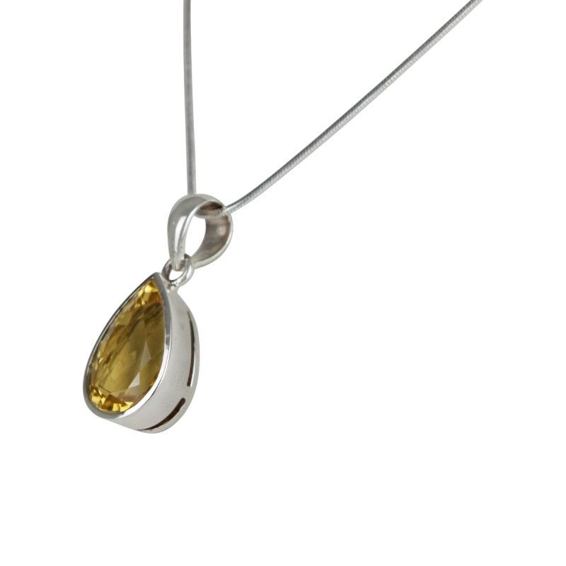 A stunning Solitaire Pear-shaped Mixed-cut Citrine pendant features a flawless Citrine gemstone. - Necklaces & Pendants - British D'sire