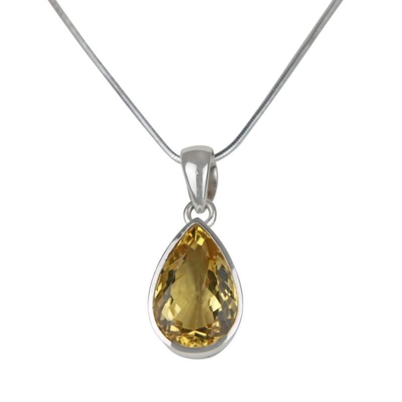 A stunning Solitaire Pear-shaped Mixed-cut Citrine pendant features a flawless Citrine gemstone. - Necklaces & Pendants - British D'sire Main image
