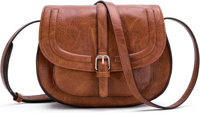 AFKOMST Crossbody Bag for Women Small Satchel and Shoulder Bag Vintage Saddle Handbags Vegan Leather - Women's bags and pouches - British D'sire