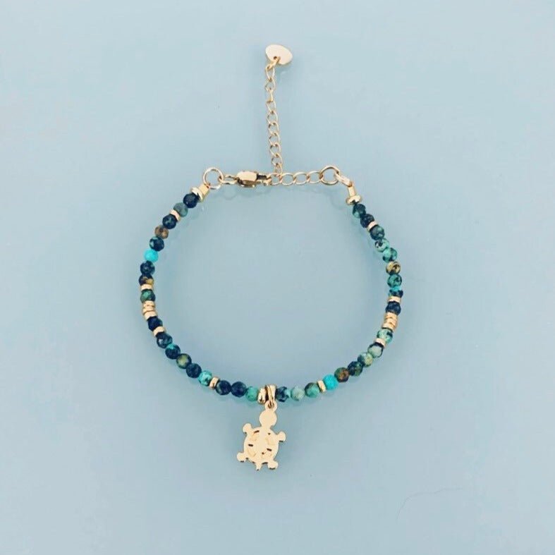 African Turquoise Turtle Bracelet | Women's Curb Bracelet | Magical Natural Stones and 24K Gold Plated heishi Beads - Bracelet - British D'sire Main image