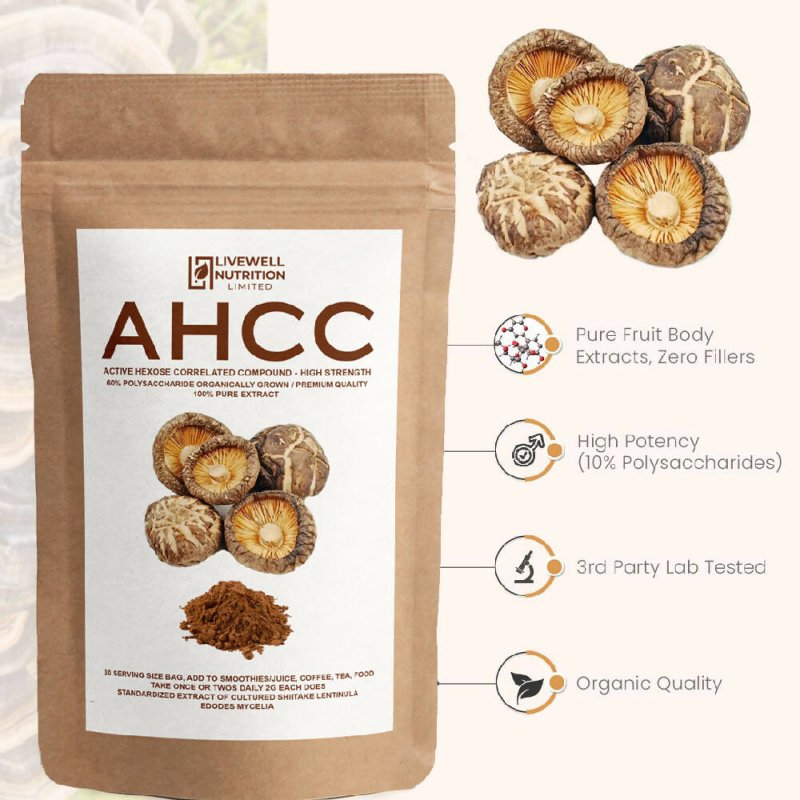 AHCC Hexose | Correlated Compound | High Strength | Cultured Shiitake | Extract Mycelium | Natural Killer Cell Activity | 60 Grams Bag | Better Than Capsules - Health and Wellness - British D'sire