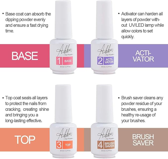 Aikker 20 Spring Colours Dip Powder Nail Kit Starter 27 Pcs Glitter Purple Pink Orange Acrylic Dipping Powder Liquid Set with Everything Base Top Coat Activator for French Nail Art Manicure AK33 - British D'sire
