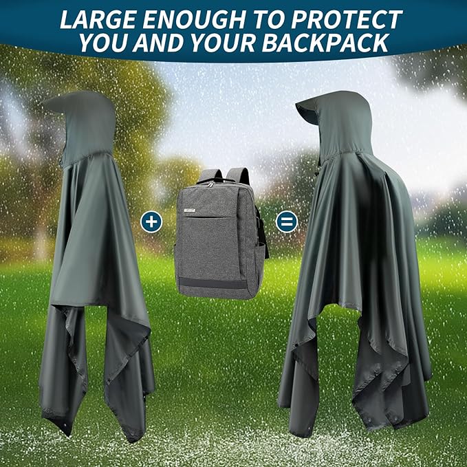 Aila Rain Poncho, Waterproof Rain Poncho for Adults, Reusable Waterproof Ponchos 3-in-1 Multifunctional Raincoat with Carry Pouch for Outdoor Camping Hiking Cycling Traveling Men Women - British D'sire