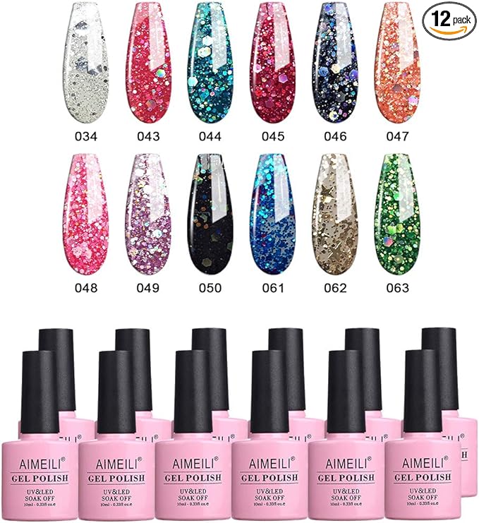 AIMEILI Soak Off UV LED Glitter Gel Nail Polish Multicolour/Mix Colour/Combo Colour Set Of 4pcs X 10ml - British D'sire