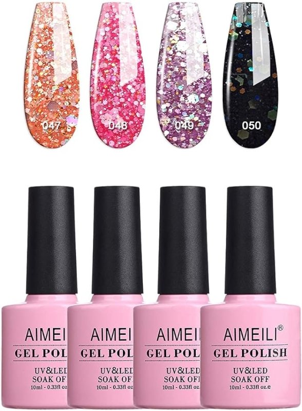 AIMEILI Soak Off UV LED Glitter Gel Nail Polish Multicolour/Mix Colour/Combo Colour Set Of 4pcs X 10ml - British D'sire Main image