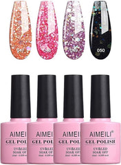 AIMEILI Soak Off UV LED Glitter Gel Nail Polish Multicolour/Mix Colour/Combo Colour Set Of 4pcs X 10ml - British D'sire