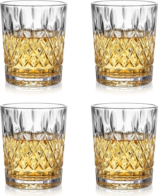 Amisglass Drinking Glasses, 350ml Classic Textured Design Glassware, Crystal Highball Glasses for Water, Juice, Beer, Wine, Whiskey and Cocktails, Dishwasher Safe - 4 Piece - British D'sire