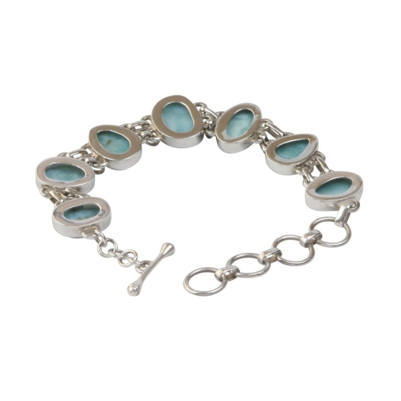 An Exquisite Double Linked Sterling Silver Bracelet with 7 unique shaped Larimar Crystals - Bracelets & Bangles - British D'sire