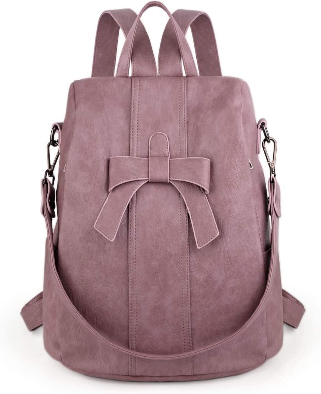 Anti-Theft Backpack for Women Bowknot 3 Ways Convertible Ladies Rucksack Shoulder Bag Handbag Faux Leather Purple - Stylish Backpacks - British D'sire