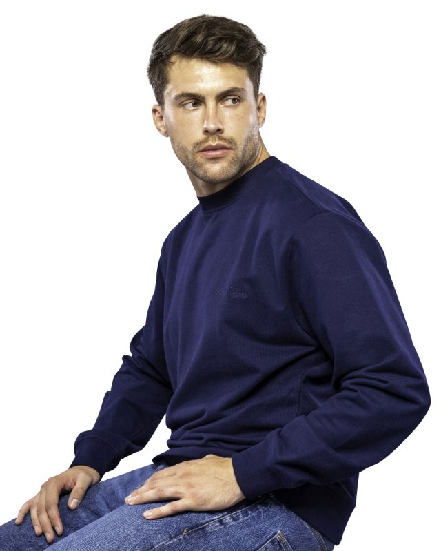 Antonio Falcone 100% Cotton Crew Neck Unbrushed Stonewashed Sweatshirt Navy - Men's Hoodies & Sweatshirts - British D'sire