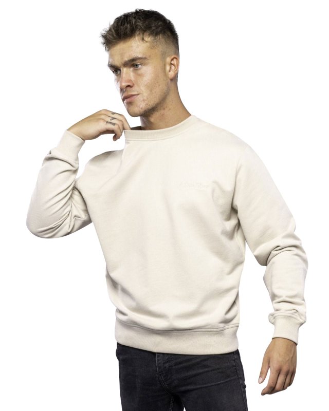 Antonio Falcone 100% Cotton Crew Neck Unbrushed Stonewashed Sweatshirt Stone - Men's Hoodies & Sweatshirts - British D'sire