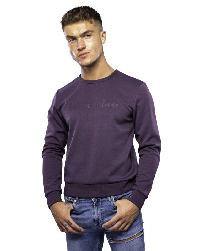Antonio Falcone Diego Double Face Long Sleeve Crew Neck T Shirt Cosmos Navy - Men's T-Shirts & Shirts - British D'sire