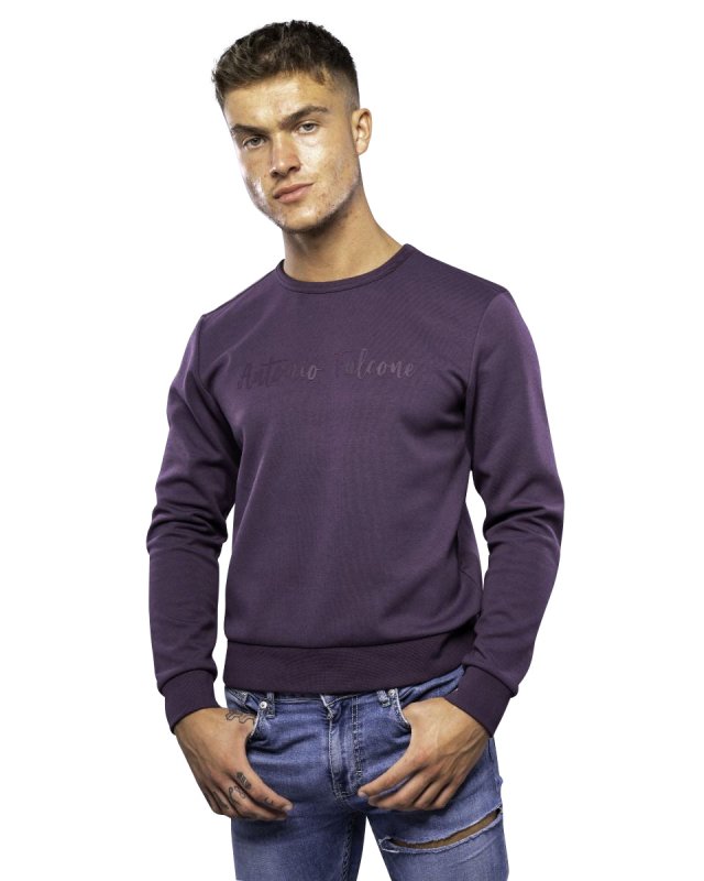 Antonio Falcone Diego Double Face Long Sleeve Crew Neck T Shirt Cosmos Navy - Men's T-Shirts & Shirts - British D'sire Main image