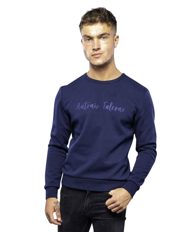 Antonio Falcone Diego Double Face Long Sleeve Crew Neck T Shirt Navy - Men's T-Shirts & Shirts - British D'sire Main image