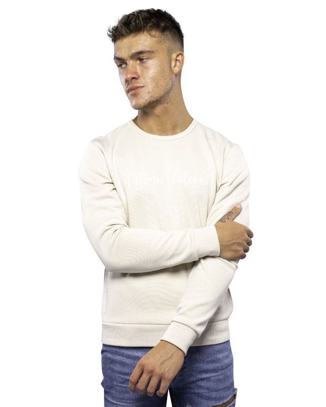 Antonio Falcone Diego Double Face Long Sleeve Crew Neck T Shirt Stone - Men's T-Shirts & Shirts - British D'sire Main image