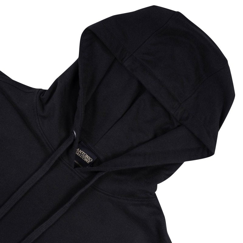 Antonio Falcone Tonal Embroidery Long Sleeve Hooded Sweatshirt Black - Men's Hoodies & Sweatshirts - British D'sire