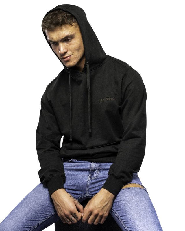 Antonio Falcone Tonal Embroidery Long Sleeve Hooded Sweatshirt Black - Men's Hoodies & Sweatshirts - British D'sire