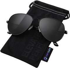 ANYLUV Pilot Sunglasses Mens, Polarised Sunglasses Men Women Classic Black Shades Metal Frame with UV Protection - British D'sire