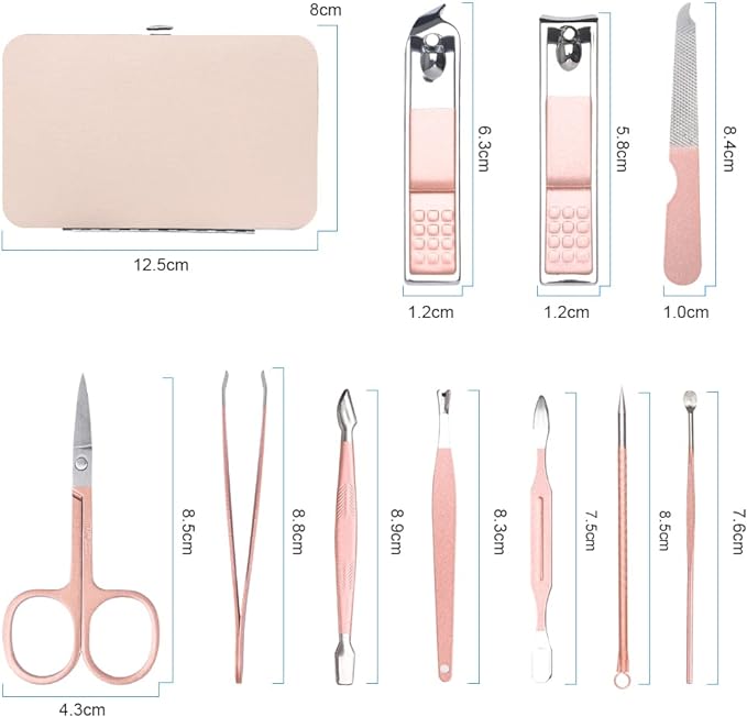 AOOWU Professional Manicure Set, 10pcs Portable Nail Clippers & Eyebrow Grooming Kit, Stainless Steel Nail Care Tools with Luxurious Leather Case for Travel & Home Secondary image