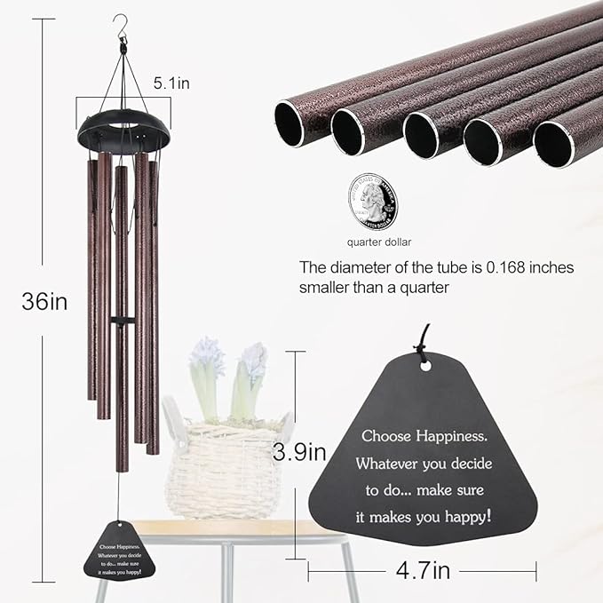 Astarin Sympathy Wind Chimes Outdoor Large Deep Tone,36" Handmade Large Wind Chimes Outdoor Tuned Relaxing Melody, Memorial Windchime Unique Outdoor Personalized for Garden Decor, Bronze (A Free Card) - British D'sire