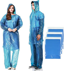 AuRiver 3 Sets Disposable Rain Ponchos with Pants, Waterproof Ponchos Adults, Light Weight Rain with Hood Women Men, Thickened Rain Poncho with Pants - British D'sire