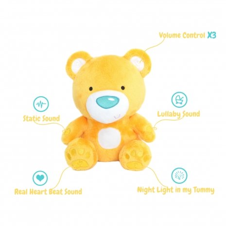 Aurora Baby Sleep Aid, with Automatic Cry Sensor & Night Light - Honey Bear (Silver & Yellow) - Stuffed & Plush Animals - British D'sire