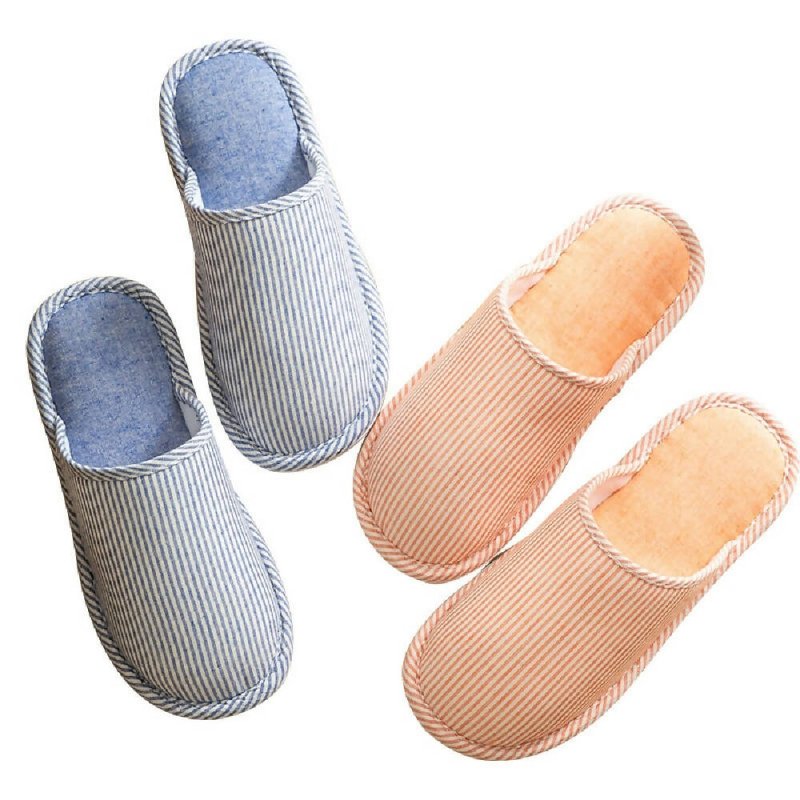 Autumn Winter House Slippers Striped Linen Non-Slip Soft Underside Cotton Slippers, Size: 36-37(Red) Secondary image
