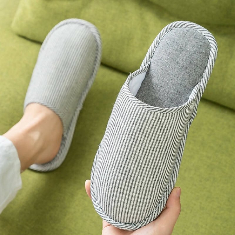 Autumn Winter House Slippers Striped Linen Non-Slip Soft Underside Cotton Slippers, Size: 36-37(Red) - Autumn Winter House Slippers - British D'sire