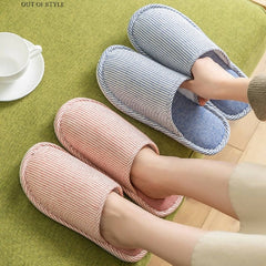 Autumn Winter House Slippers Striped Linen Non-Slip Soft Underside Cotton Slippers, Size: 36-37(Red) - Autumn Winter House Slippers - British D'sire