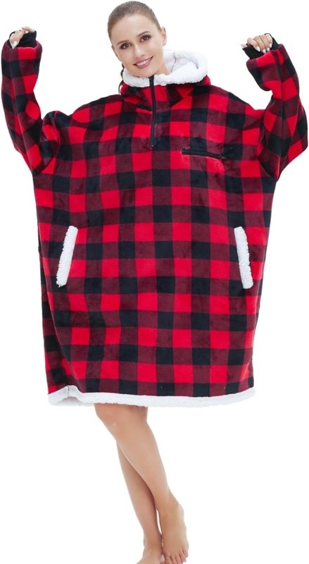 AZENTOP Oversized Blanket Hoodie Women Men, Wearable Blanket Hoodie, Sherpa Fleece Hoodie Blanket, Cozy Warm Hoodie Blanket - British D'sire