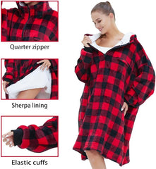 AZENTOP Oversized Hoodie Blanket Plush Sherpa Wearable Hooded Giant Sweatshirt Blanket Soft Warm Cosy Thermal Throw Blanket for Adults, Men, Women, Girls, Boys, One Size - British D'sire