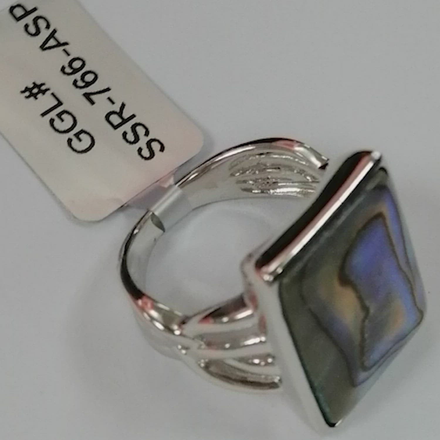 Pearlz Gallery Abalone Shell Ring for Women – 13x18mm Rectangle Natural Shell Statement Ring – 925 Sterling Silver – Elegant, Versatile & Gift-Ready Jewelry