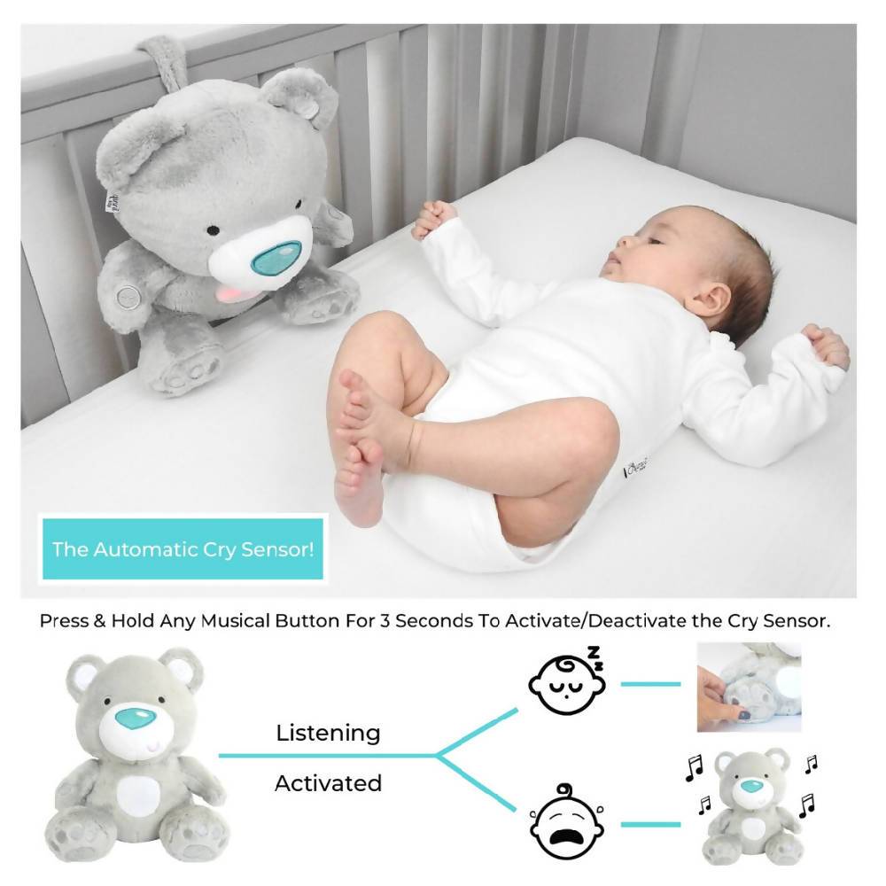 Baby Sleep Aid, with Automatic Cry Sensor & Night Light - Honey Bear (Silver) - Stuffed & Plush Animals - British D'sire