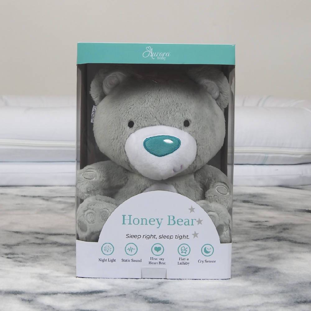Baby Sleep Aid, with Automatic Cry Sensor & Night Light - Honey Bear (Silver) - Stuffed & Plush Animals - British D'sire