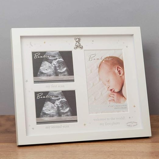 Bambino Triple Photo Frame with Teddy Icon and Ivory Mount 3 Aperture - Housings & Frames - British D'sire