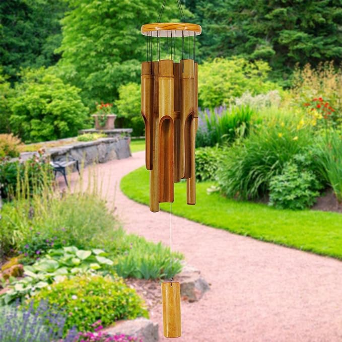 Bamboo Wind Chimes Outdoor,Wooden Wind Chimes for Outside with Melody Deep Tone,38" Classic Zen Garden Windchime for Relaxation, Grace.Home Décor for Patio, Garden or Indoor - British D'sire Main image