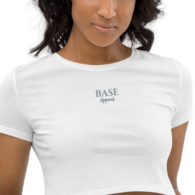 Base Apparel Embroidered Organic Crop Top - BA Silver - Women's T-Shirts & Shirts - British D'sire