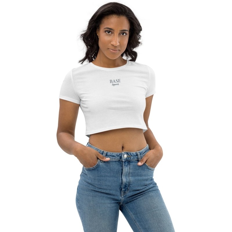 Base Apparel Embroidered Organic Crop Top - BA Silver - Women's T-Shirts & Shirts - British D'sire