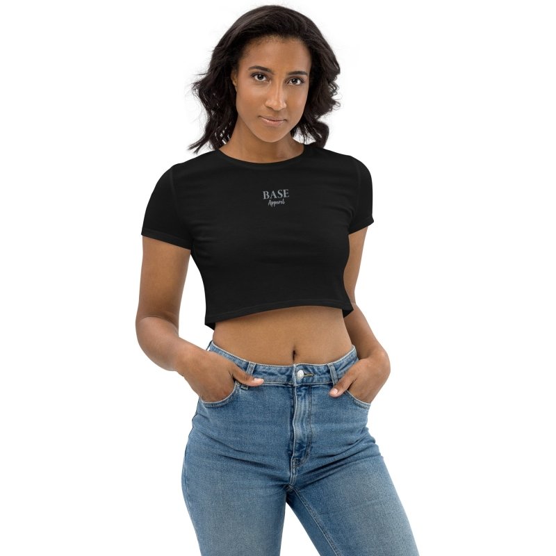 Base Apparel Embroidered Organic Crop Top - BA Silver - Women's T-Shirts & Shirts - British D'sire