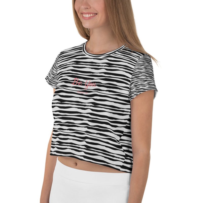 "Be You" All-Over Print Crop Tee - ZEBRA GREY. - British D'sire