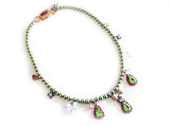 Beaded necklace with pink & green Swarovski crystals - Necklaces - British D'sire