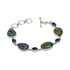 Beautiful Azurite Malachite Sterling Silver Bracelet accented with Iolite Gems - Bracelets & Bangles - British D'sire