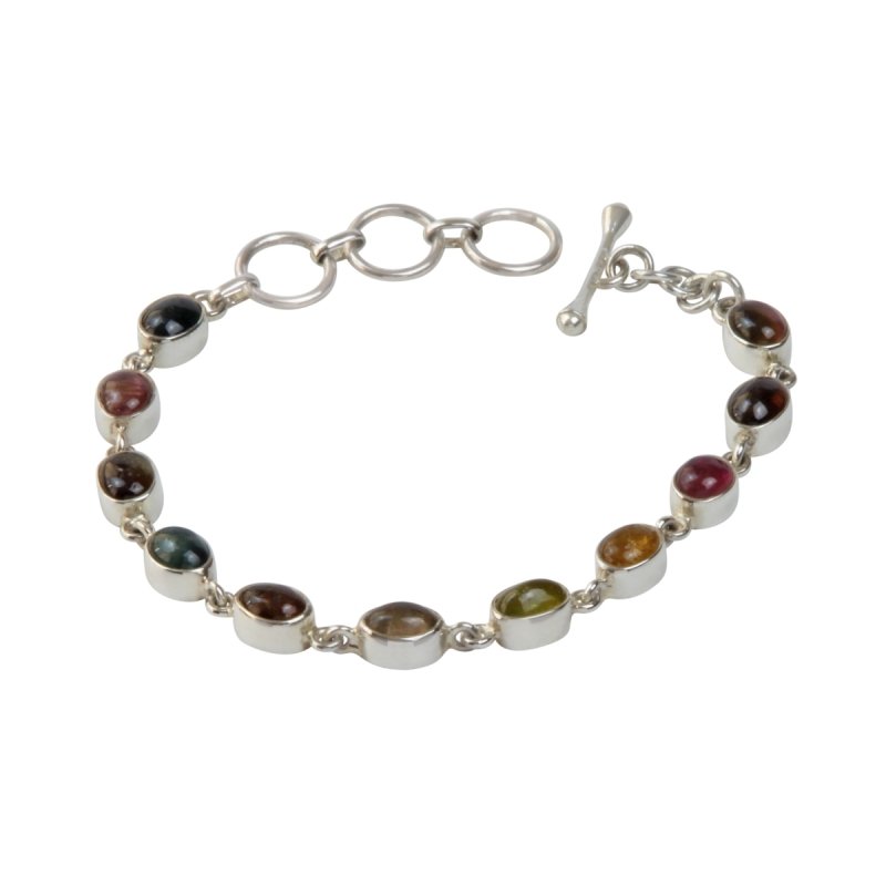 Beautiful multi stone Sterling Silver Bracelet with 11 varied colours of Tourmalines - Bracelets & Bangles - British D'sire Main image